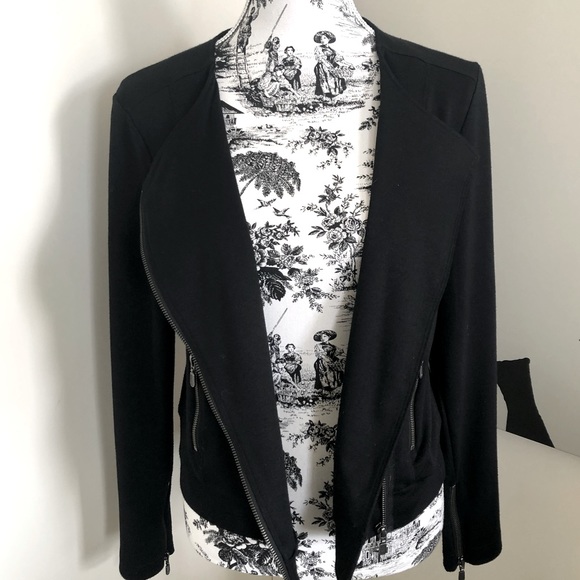 VALETTE Black Ponte Cotton Motocycle Jacket Asymmetrical Zipline Crop Size 10 - Picture 7 of 17